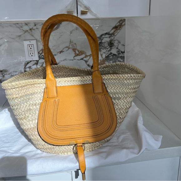 Chloe Marcie Medium Raffia Basket Tote Beach Bag Sunflower 🌻 Yellow - Picture 2 of 15